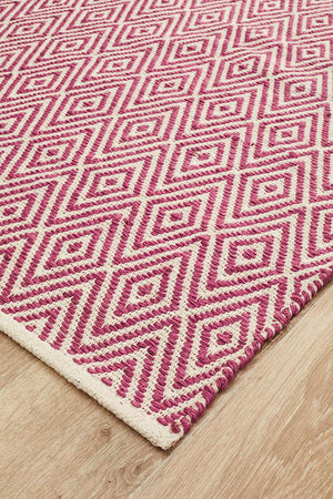 Modern Flatweave Diamond Design Pink Rug - Floorsome - Modern