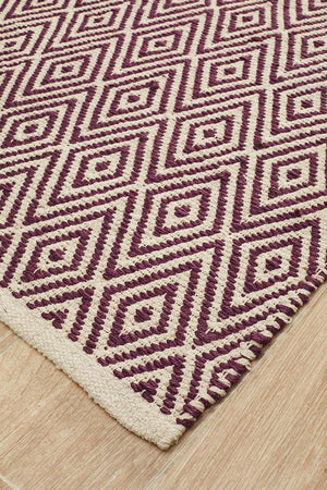 Modern Flatweave Diamond Design Purple Rug - Floorsome - Modern