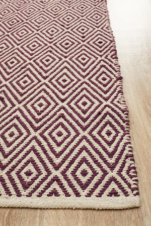 Modern Flatweave Diamond Design Purple Rug - Floorsome - Modern