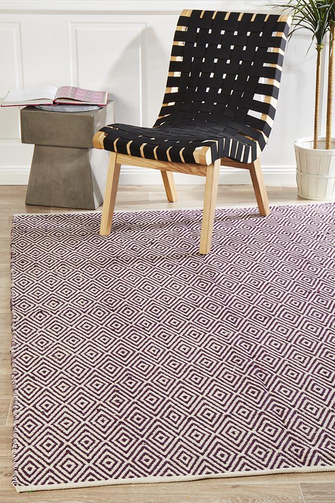 Modern Flatweave Diamond Design Purple Rug