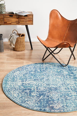 Muse Blue Transitional Round Rug - Floorsome - Modern