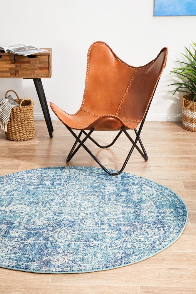 Muse Blue Transitional Round Rug