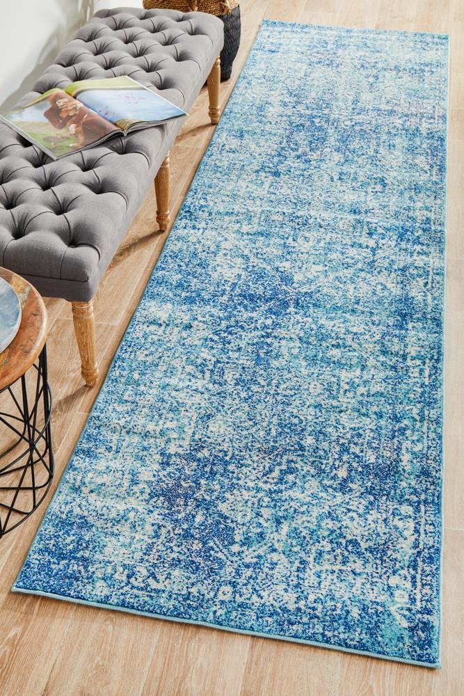 Muse Blue Transitional Runner Rug