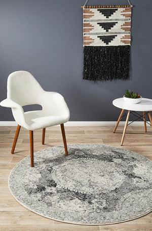 Museum 862 Charcoal Round Rug - Floorsome - 