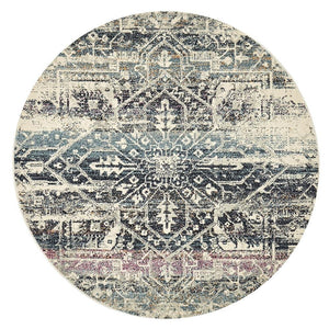 Museum 865 Blue Round Rug - Floorsome - 