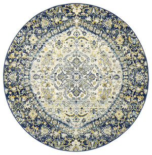 Museum 867 Navy Round Rug - Floorsome - 