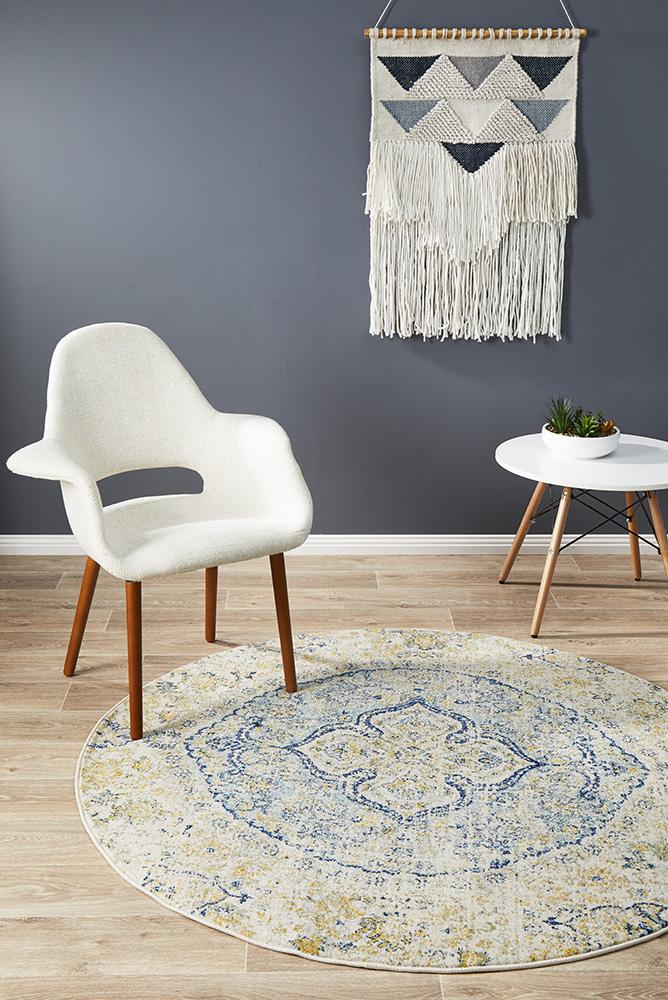 Museum 867 Sky Blue Round Rug