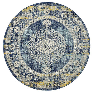 Museum 869 Navy Round Rug - Floorsome - 