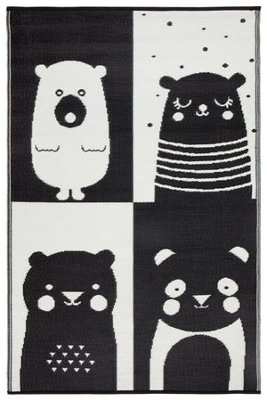 Nika Bear Black & White Kids Mat - Floorsome - Kids