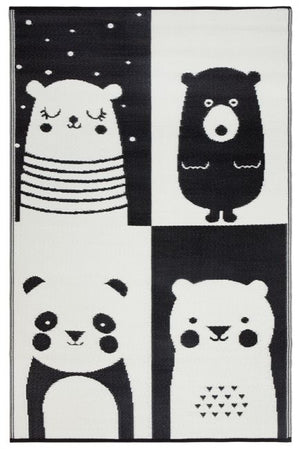 Nika Bear Black & White Kids Mat - Floorsome - Kids