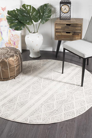 Oasis 450 White And Grey Tribal Round Rug - Floorsome - Modern