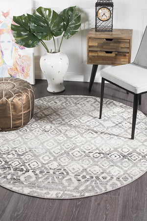 Oasis 451 Dark Grey Tribal Round Rug - Floorsome - Modern