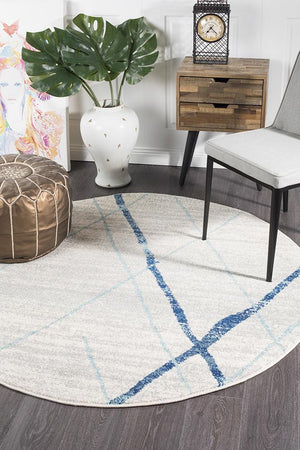 Oasis 452 White Blue Contemporary Round Rug - Floorsome - Modern