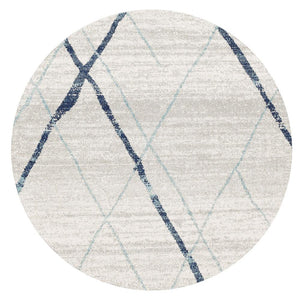 Oasis 452 White Blue Contemporary Round Rug - Floorsome - Modern