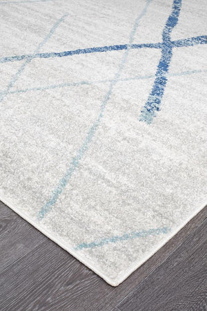 Oasis 452 White Blue Contemporary Runner Rug - Floorsome - Modern