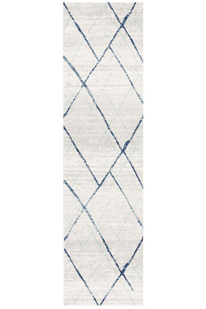 Oasis 452 White Blue Contemporary Runner Rug - Floorsome - Modern