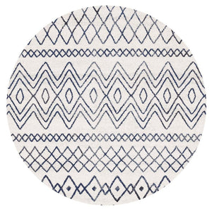 Oasis 453 White Blue Rustic Tribal Round Rug - Floorsome - Modern