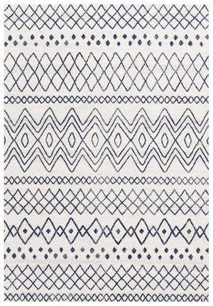 Oasis 453 White Blue Rustic Tribal Rug - Floorsome - Modern