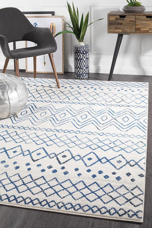 Oasis 453 White Blue Rustic Tribal Rug - Floorsome - Modern