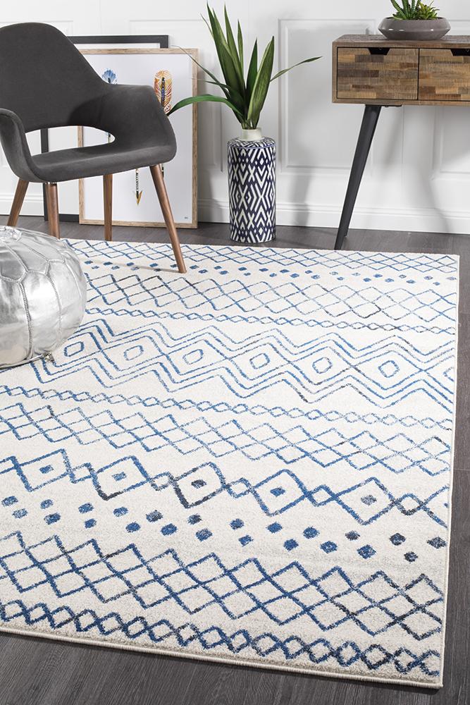 Oasis 453 White Blue Rustic Tribal Rug