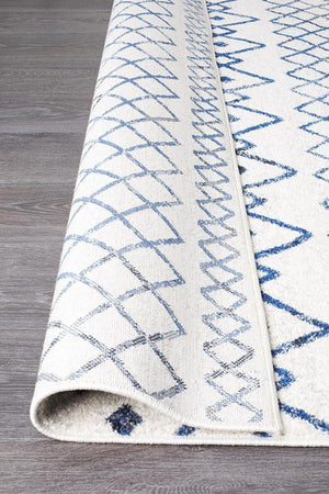 Oasis 453 White Blue Rustic Tribal Runner Rug - Floorsome - Modern