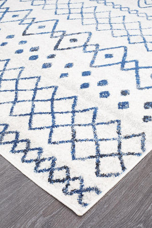 Oasis 453 White Blue Rustic Tribal Runner Rug - Floorsome - Modern