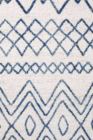 Oasis 453 White Blue Rustic Tribal Runner Rug - Floorsome - Modern