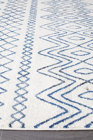 Oasis 453 White Blue Rustic Tribal Runner Rug - Floorsome - Modern