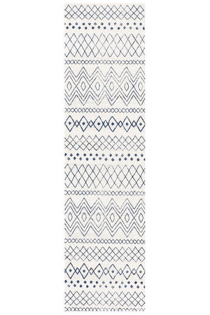 Oasis 453 White Blue Rustic Tribal Runner Rug - Floorsome - Modern