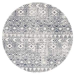 Oasis 456 White Blue Rustic Round Rug - Floorsome - Modern