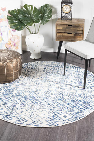 Oasis 456 White Blue Rustic Round Rug - Floorsome - Modern