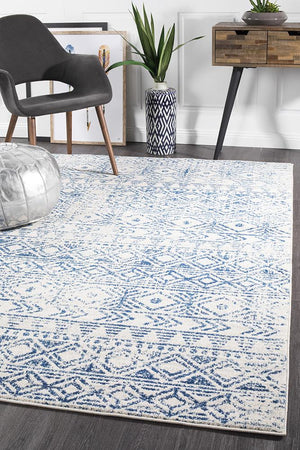 Oasis 456 White Blue Rustic Rug - Floorsome - Modern