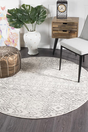 Oasis 456 White Grey Rustic Round Rug - Floorsome - Modern