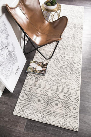 Oasis 456 White Grey Rustic Runner Rug - Floorsome - Modern