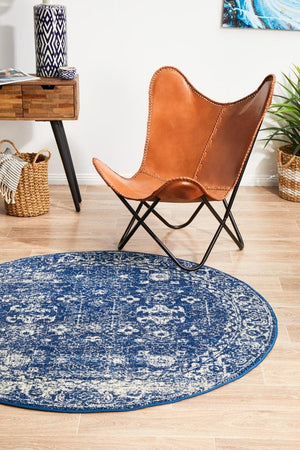 Oasis Navy Transitional Round Rug - Floorsome - Modern