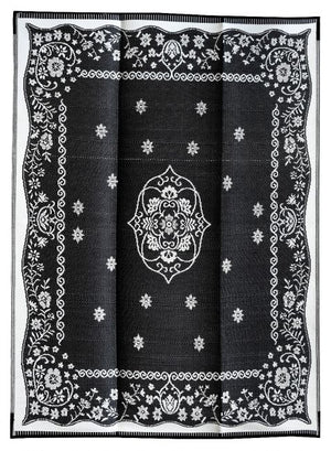 Oriental Black & White Traditional Foldable Waterproof Large Camping Mat - 360x270cm - Floorsome - Outdoor Rugs