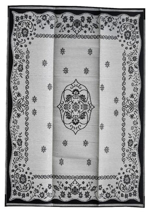 Oriental Black & White Traditional Foldable Waterproof Large Camping Mat - 360x270cm - Floorsome - Outdoor Rugs