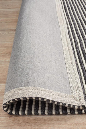 Oskar Felted Wool Striped Rug Black White - Floorsome - Modern