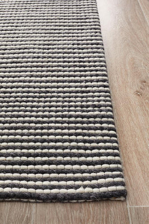 Oskar Felted Wool Striped Rug Black White - Floorsome - Modern