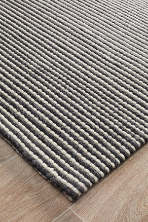 Oskar Felted Wool Striped Rug Black White - Floorsome - Modern