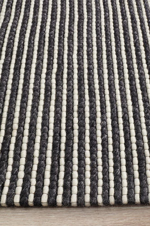 Oskar Felted Wool Striped Rug Black White - Floorsome - Modern