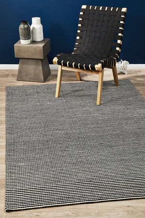 Oskar Felted Wool Striped Rug Black White - Floorsome - Modern