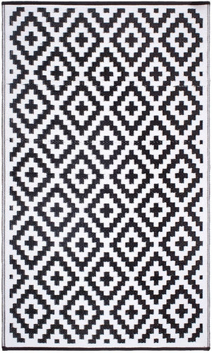 Outdoor Rug Recycled Plastic - Aztec Black And White Monochrome - Floorsome - Outdoor Rugs