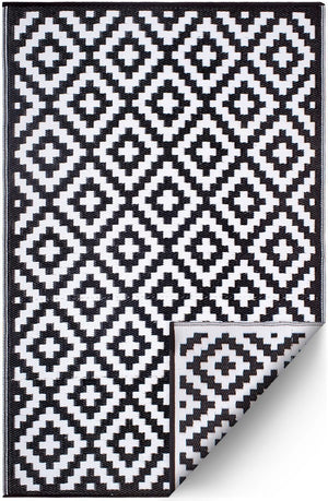 Outdoor Rug Recycled Plastic - Aztec Black And White Monochrome - Floorsome - Outdoor Rugs