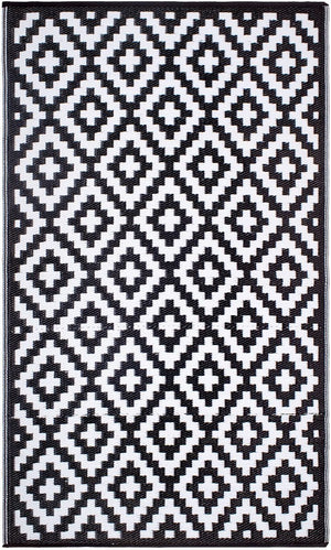 Outdoor Rug Recycled Plastic - Aztec Black And White Monochrome - Floorsome - Outdoor Rugs