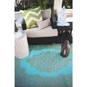 Outdoor Rug Recycled Plastic - Istanbul Aqua and Bronze - Floorsome - Outdoor Rugs