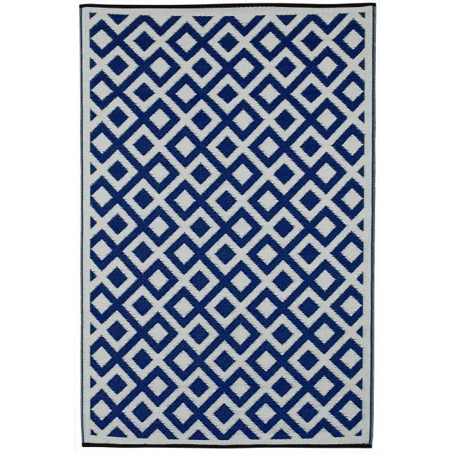 Outdoor Rug Recycled Plastic - Marina Indigo Blue & white