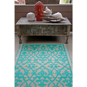 Outdoor Rug Recycled Plastic - Venice Turquoise and Cream - Floorsome - Outdoor Rugs