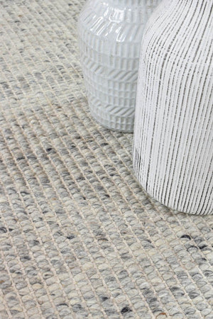 Parko Wool Ivory Grey Rug - Floorsome - FLATWEAVE