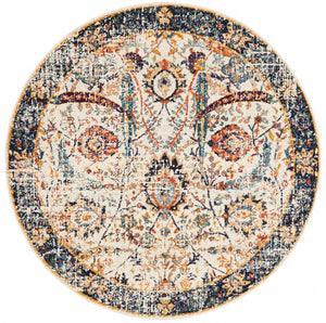 Peacock Ivory Transitional Round Rug - Floorsome - Modern